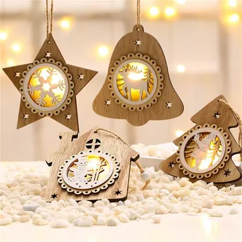 

New Year Original Wooden Luminous Pendants Xmas Party Gift Home Ornaments For Christmas Tree Hanging Decoration