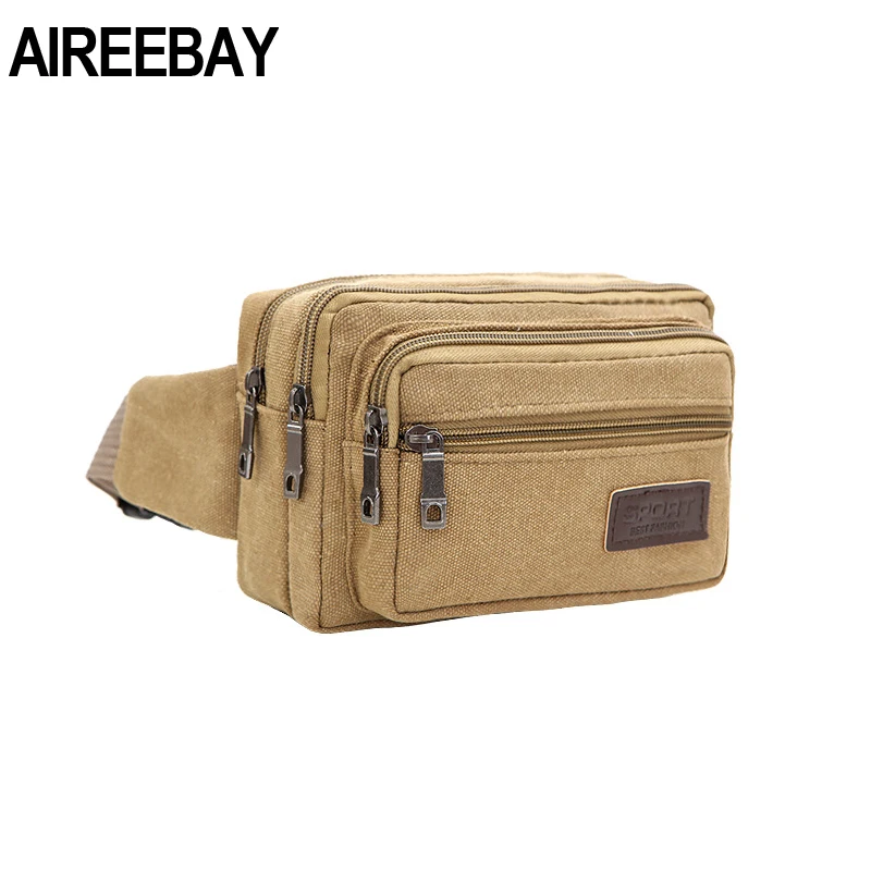 AIREEBAY 4-карман на молнии Мужская поясная сумка Повседневная прочная поясная сумка холщовая многофункциональная Женская дорожная сумка уличная одежда