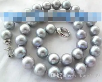 

Free shipping 10-11mm round gray freshwater pearl necklace 18