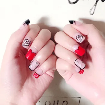 

24pcs/set fake nails with glue For Women Nail art Shiny Pattern designs False Nails Tips Acrylic Short build nails Fake Nail