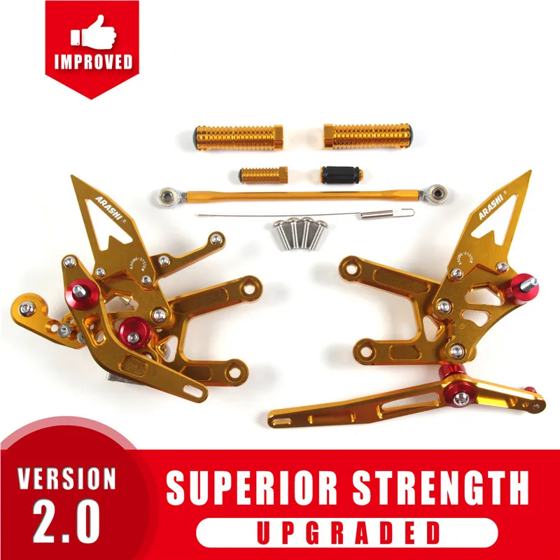 Араши регулируемая подножка Rearsets для YAMAHA YZF R6 2006- YZF-R6 2007 2008 2009 2010 2011 2012 2013 ЧПУ Черный - Цвет: Gold