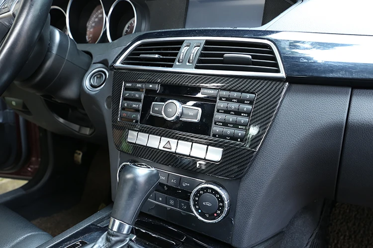 1 Pcs Central Control CD Decorative Frame Carbon Fiber ABS For Mercedes Benz C Class W204 2008-2013 Car Accessories