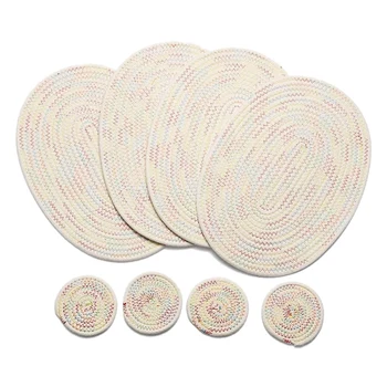 

Oval Round Placemats Gradient Braided Table Mats Woven Heat Resistant Place Mats with Coasters Set of 8 (Colorful)