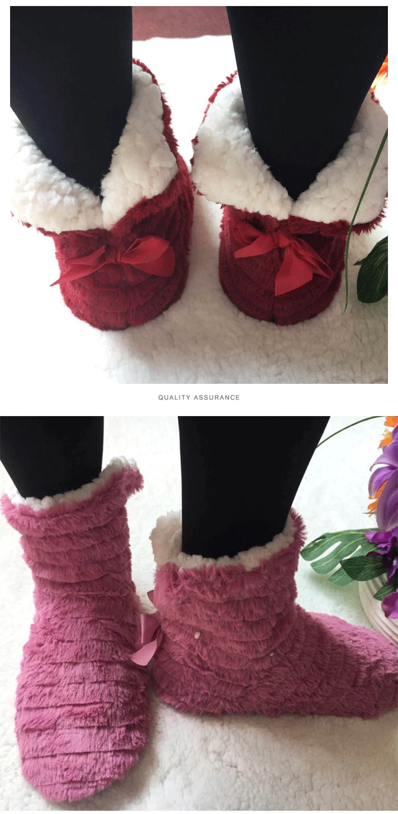 Меховые тапочки с бантиком-бабочкой; женская зимняя плюшевая теплая мягкая домашняя обувь на плоской подошве для девочек; однотонные домашние тапочки; 6 цветов