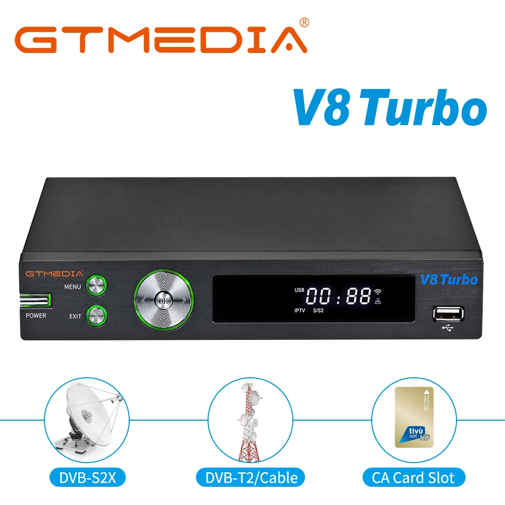 Satellite Receiver GTMEDIA V8 Turbo DVB-S2/S2X/T2 Built In WIFI H.265 Support CA Card Slot Unicable Multi-Room M3U PK V8 PRO2 1