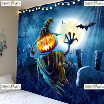 

Halloween Pumpkin Scarecrow Tapestry Trick Or Treat Horror Pumpkin Wall Hanging Home Decor Bedspread Grand Tablecloth Blanket