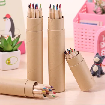 

Japanese and Korean Creative Stationery Kraft Paper Tube 12 Color Small Pencil Painting Pen Coloring Pen Color Pencil