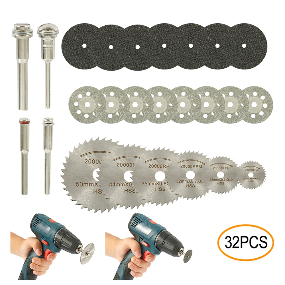 

32PC Diamond Cutting Discs Sanding Grinding Wheel Circular Saw Blade Woodworking Metal Dremel Mini Drill Rotary Tool Accessories
