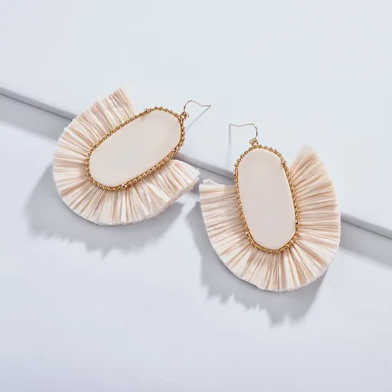 

High Quality Silk Paper Wrapped Oval Resin Drop Earrings for Women