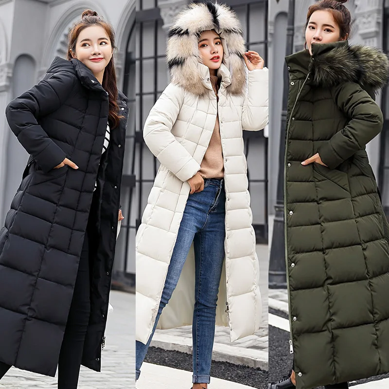 Beste Vrouwen Winter Down Jas Jas Warm Hooded Faux Bontkraag Womens Parka Casual Plus Size Loose Solid Lange Jas Vrouwelijke overjas