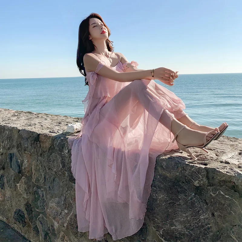 

Popular Summer Wear French fu gu qun Women's over-the-Knee Beach Seaside Holiday Very Fairy of Western Style France Non-mainstre