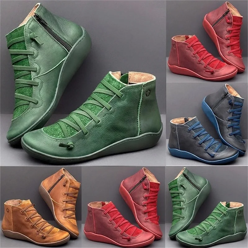 

2019 New Autumn Retro Punk Women Boots Fashion Genuine Leather womens lace up ankle boots zapatos de mujer plus big size 43