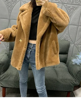 thick warm real fur coat Autumn winter new Women Natural Real Granule sheep wool Teddy Sheep shearing Coat short Coat - Цвет: 8
