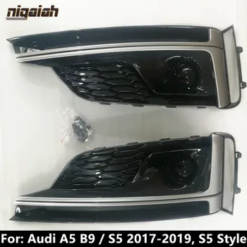 

S5 Style Fog Light Grill Honeycomb Mesh for Audi A5 B9 S5 2017 2018 2019 S Line Front Bumper Lower Fog Lamp Grille Cover Trim