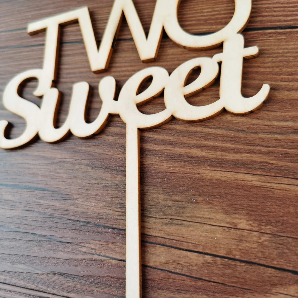 TWO Sweet Happy Birthday party color wood Cake Topper,Baby Birthday Cake Topper,BoyGirl second Birthday topper decor Supplies (4)