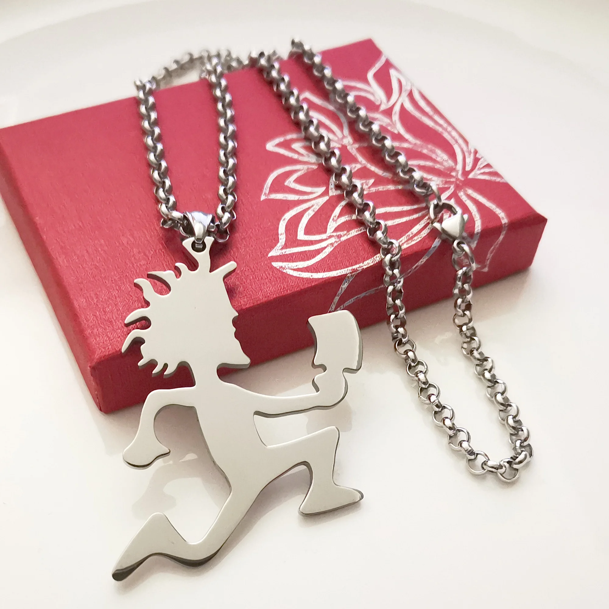 Polished 2 INCH TALL Classic Hatchetman  Pendant INSANE CLOWN POSSE Charms Stainless Steel Hatchet ICP  Necklace rolo chain 24'' 5