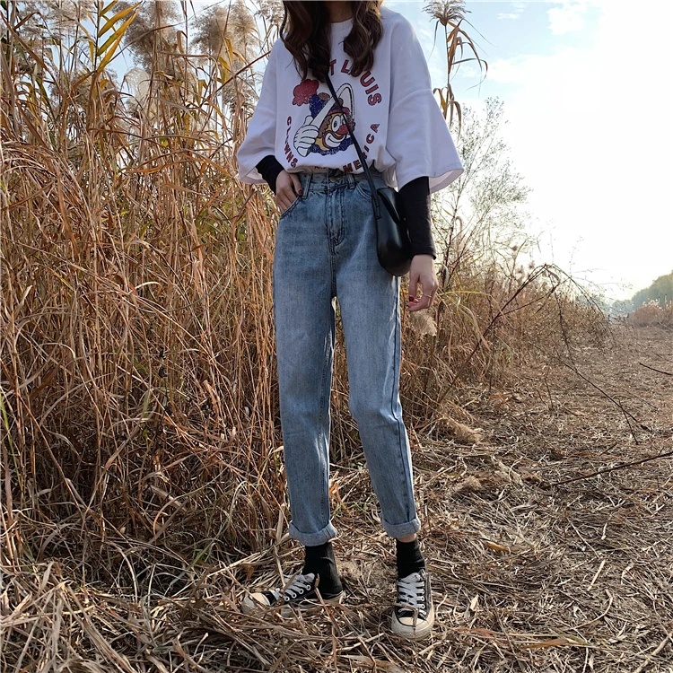 Embroidered loose-fitting jeans loose-fitting leggings show thin Harun pants down pants woman
