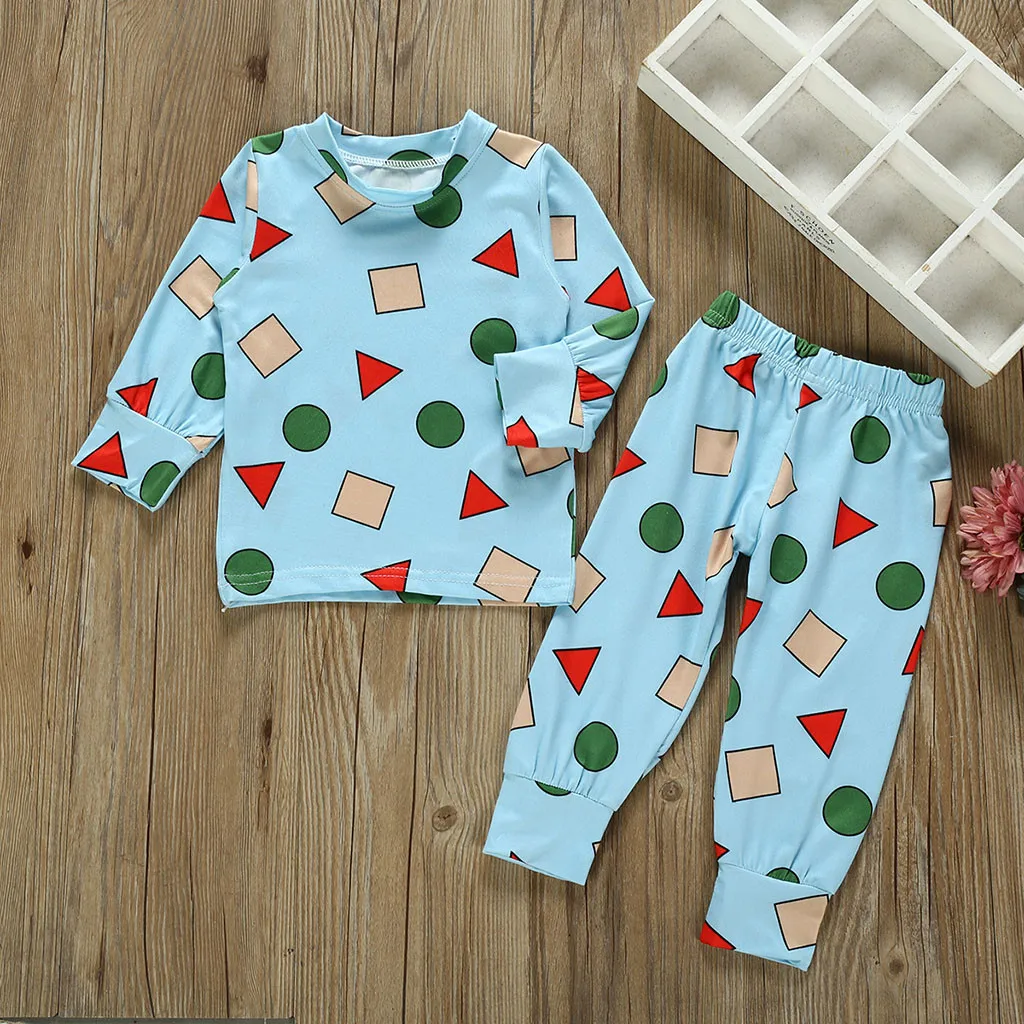 Toddler Baby Girls Boys Geometric Bebes Outfits Infant Kid Cartoon Print Tops Pants Pajamas Sleepwear Christmas Outfit | Детская одежда