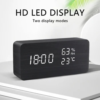 Alarm Clock LED Wooden Watch Table Voice Control Digital Wood Despertador USB AAA Powered Electronic Desktop