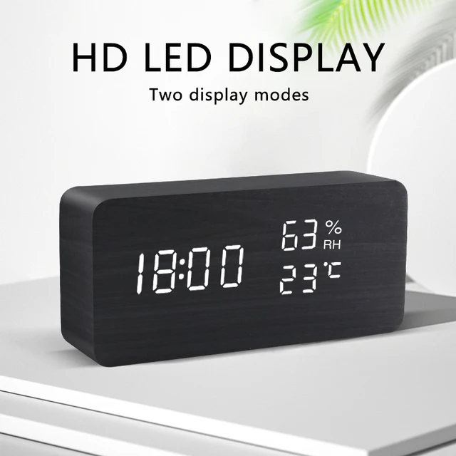 Alarm Clock LED Wooden Watch Table Voice Control Digital Wood Despertador USB AAA Powered Electronic Desktop