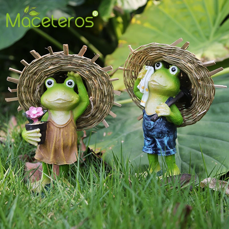 

Modern Cute Animal Straw Hat Frog Sculpture Decoration Synthetic Resin Creative Crafts Living Room Gardening Decoration Supplies