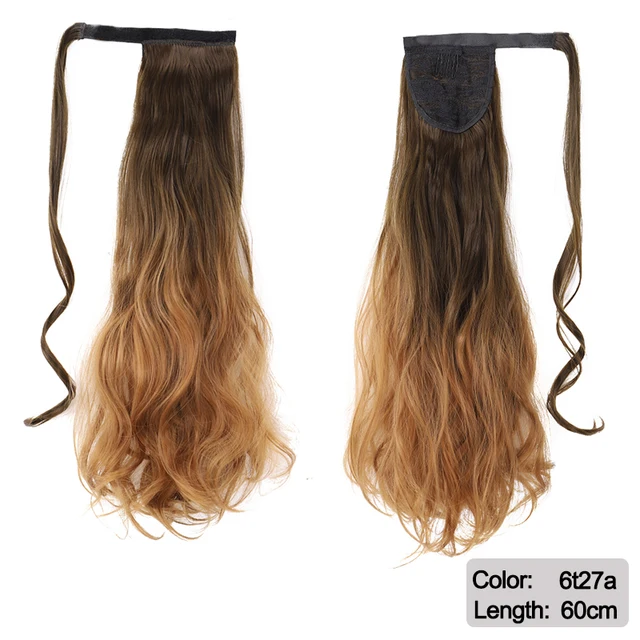 DIANQI Synthetic Corn Wavy Long Curly Ponytail Hairpiece Wrap on Clip Hair Extensions Black Pony Hair 6t27a