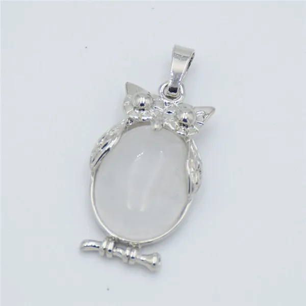 White Crystal Очаровательное ожерелье в виде совы, подвески из натурального камня, бусины, фиолетовые, розовые, Кристальные, черный оникс, подвески для женщин и мужчин, ювелирное изделие - Окраска металла: White Crystal