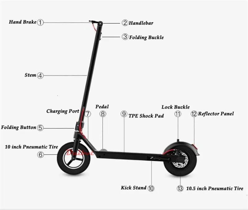 Daibot Electric Scooter 350W Two Wheel 10 Inch 36V Foot Control Acceleration Portable Foldable Electric Skateboard For Adults    (22)