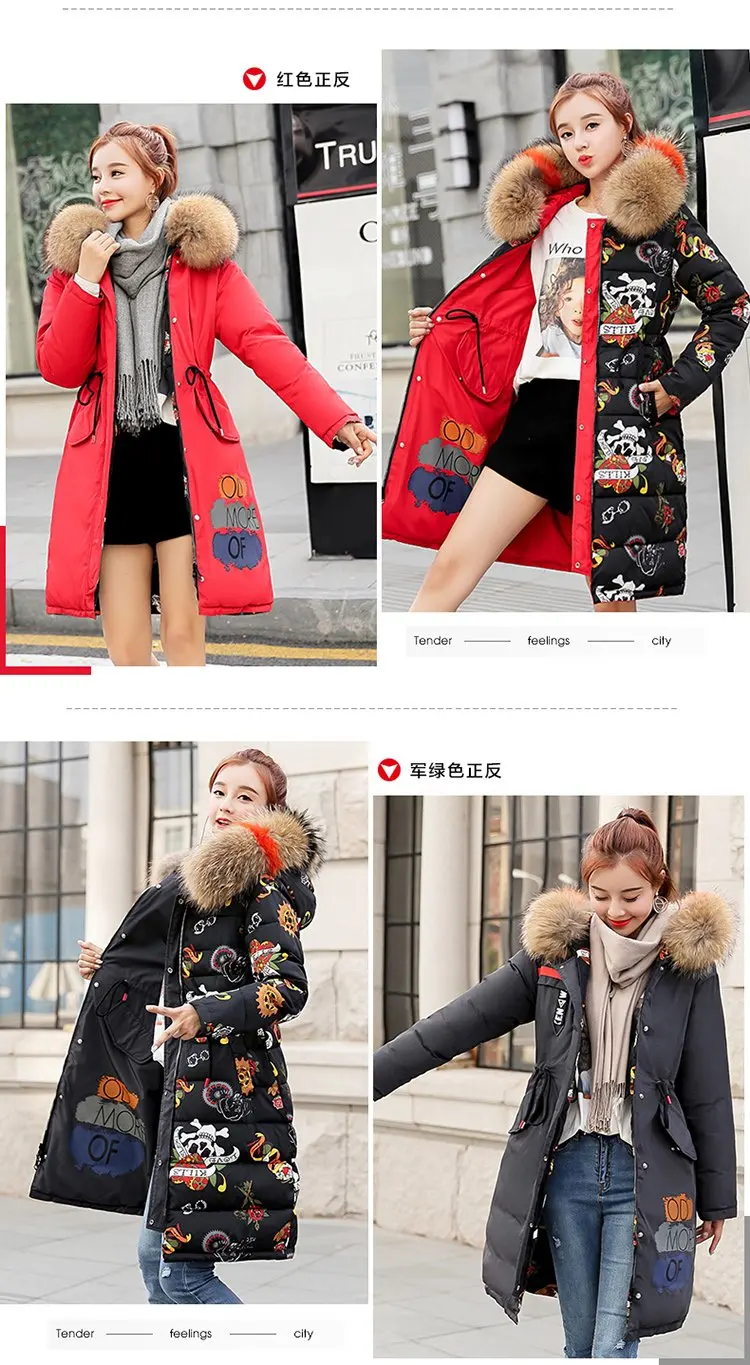 Зимняя куртка женское утепленное плотное пуховое пальто с хлопковой подкладкой Зимнее пальто с воротником из искусственного меха высококачественное женское длинное пальто