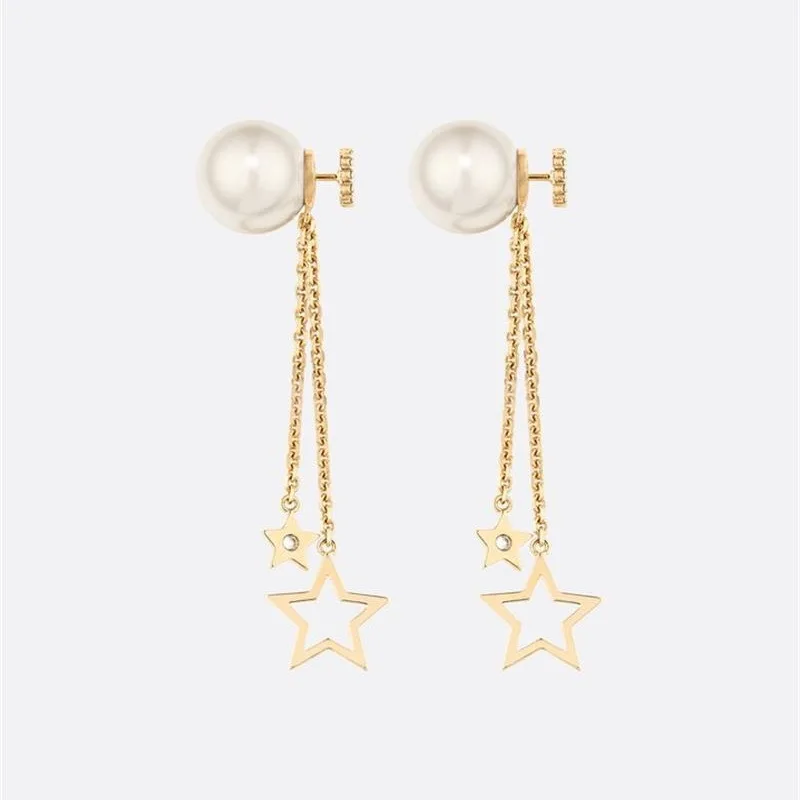 

Size Five-pointed Star Small CD Pearl Earring Seiko Version of the Small Five-pointed Star Double-Sided Water Diamond Long Brass