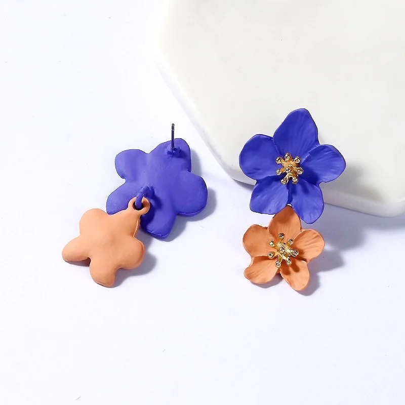 Flower Earrings New Design Fashion Jewelry Big Double Flower Mixed Color Earrings for Women Summer Style Party Wedding Exaggerated Earrings