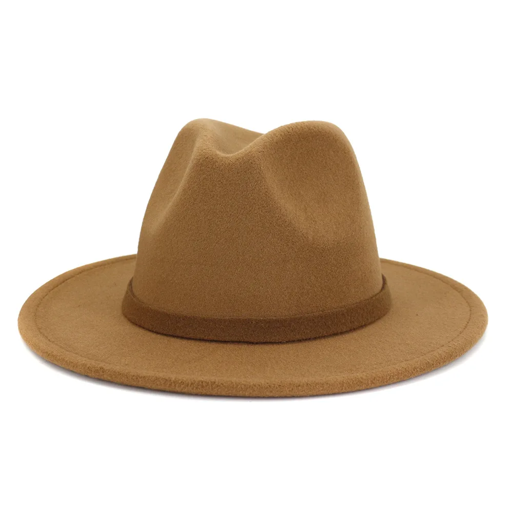 Осенняя и зимняя одноцветная шляпа с полями, шляпа для путешествий, шляпа-федора, джаз, Панама, шляпы для женщин и девушек 25