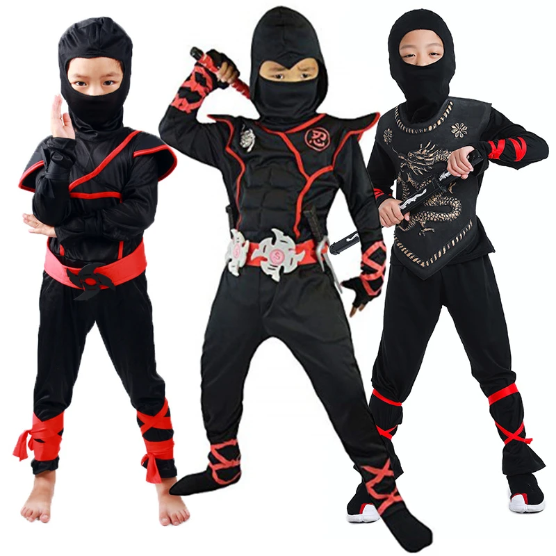 Kids Ninja Costume Uniforms Boy Girl Halloween Party Fancy Costumes Children Warrior Samurai Ninja Cosplay Suit Clothes Set Gift anime dress