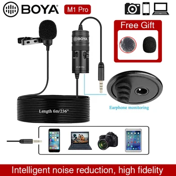 

Microphone BOYA BY-M1 Pro 6m Clip-on Lavalier Mini Audio 3.5mm Collar Condenser Lapel Mic for Smartphone DSLR Camcorder Audio