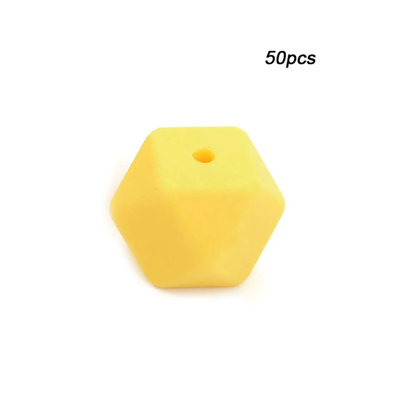 Yellow LOFCA 50 шт. Пищевая силиконовая бусина мини шестиугольник зубной прорезыватель для малышей Прорезыватель зубов игрушки Бусы, не содержат Бисфенол А Соска-Подвеска для DIY - Цвет: Yellow