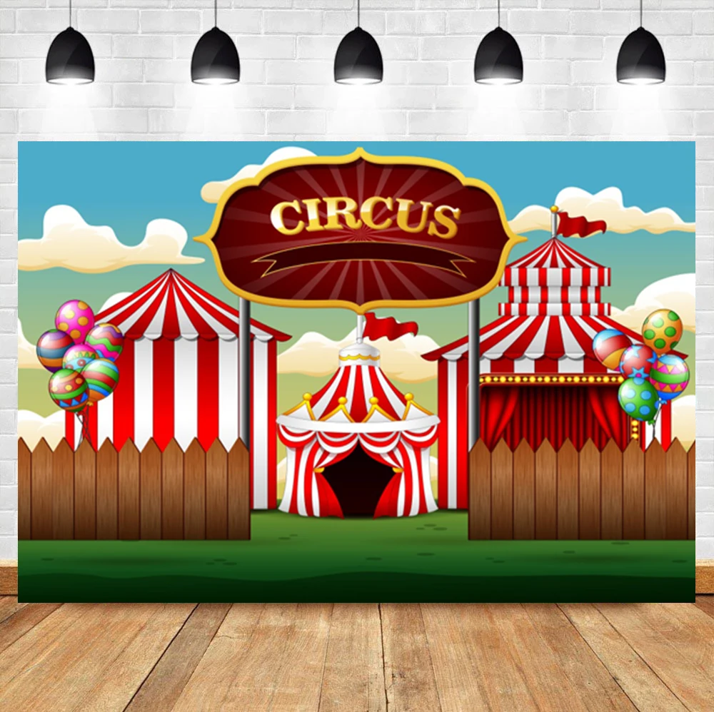 

Laeacco Circus Playground Red Stripes Baby Birthday Room Decor Backdrop Photographic Photo Background For Photo Studio