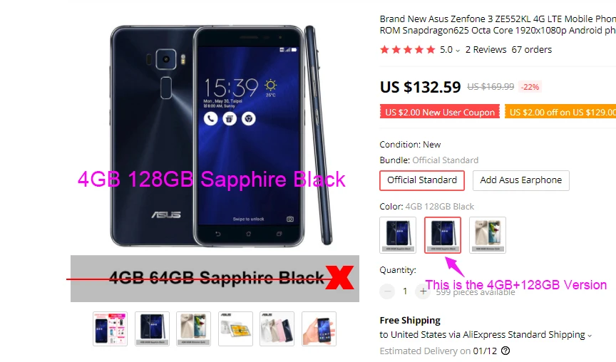 Фирменная Новинка Asus Zenfone 3 ZE552KL 4 аппарат не привязан к оператору сотовой связи 4 Гб Оперативная память 64/128 ГБ Встроенная память мобильного телефона 5," Snapdragon625 Octa Core 1920x1080p Android Phone
