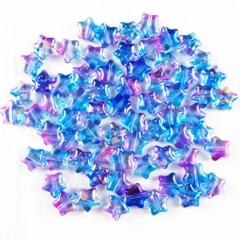 

20Pcs Carved Purple Blue Yellow Titanium Crystal Star Pendant Bead 8x8x3mm 883SJ