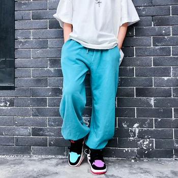 

Kids Blue Hip Hop Pants Street Dance Costume Loose White T-Shirt Child Stage Dress Dance Practice Clothes Casual Kidswear 3909