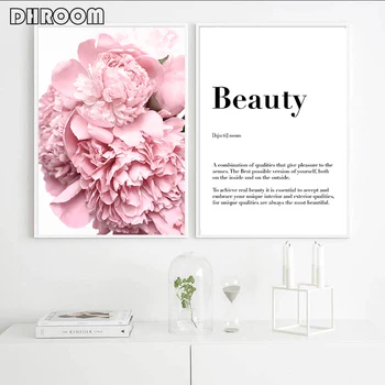 

Pink Peony Canvas Art Poster Beauty Definition Quote Print Decorative Wall Painting Minimalist Decoration Picture Home Decor