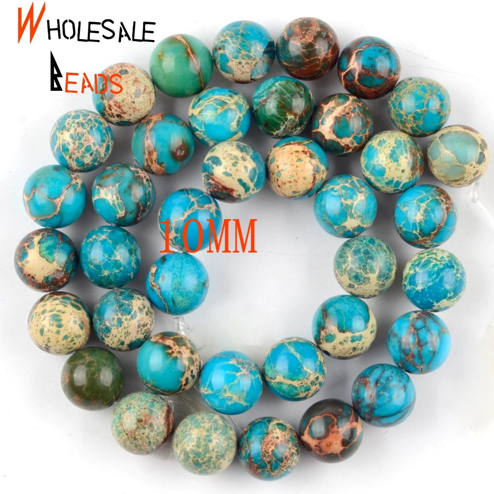 Natural Lake Blue Imperial Sea Sediment Jasper Stone Beads for Jewelry Making and DIY Crafts