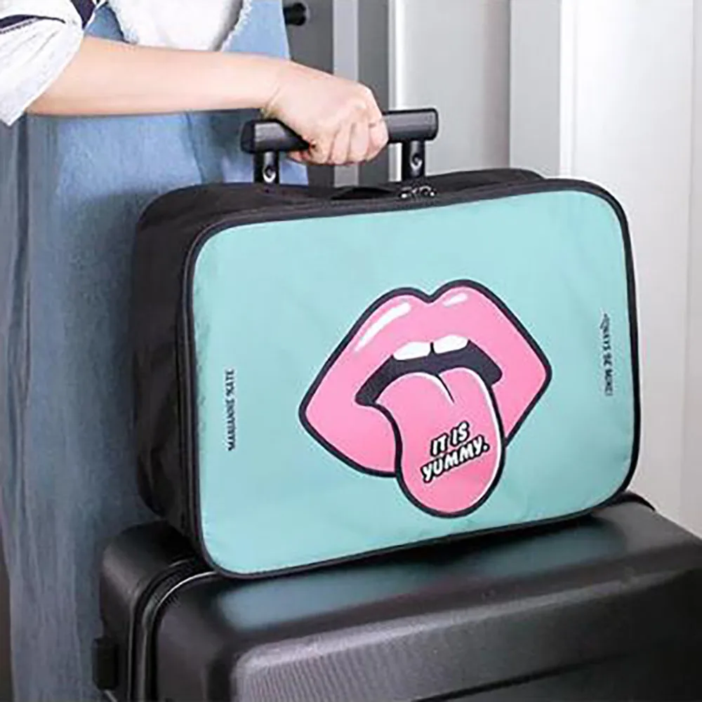 Женская дорожная сумка, упаковка с кубиками, мультяшный принт с большим ртом, сумка для багажа, ручная дорожная сумка, Большая вместительная сумка-Органайзер, сумка на колесиках