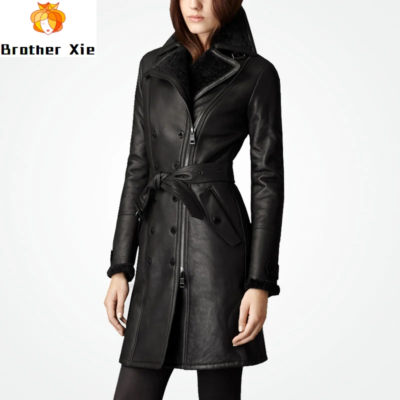 

Natural Fur Coat Female Vintage 100% Wool Fur Liner Genuine Leather Jacket Women Korean Double Faced Tops Sheepskin Coat LW2705