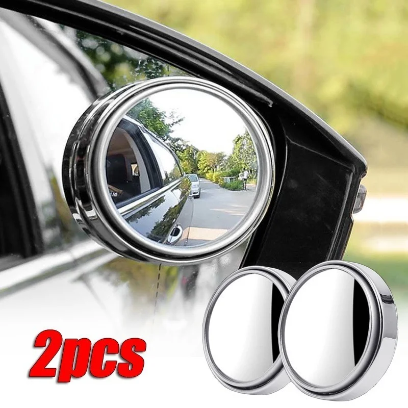2 Pcs Car Round Frame Convex Blind Spot Mirror Wide-angle 360 Degree Adjustable Clear Rearview Auxiliary Mirror Driving Safety
