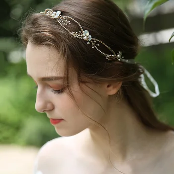 

NPASON 2020 Rhinestone Women Head Chain Fashion Pearls Bridal Hair Jewelry Vine Handmade Wedding Headband Accessories D2278