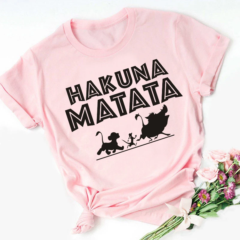 Girls Disney Lion King Hakuna Matata Graphic Printed Women T-shirt Unisex Fashion Short Sleeve Tshirts Female Ladies Tops Tee black t shirt for men Tees