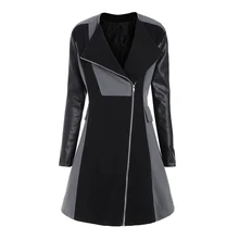 Joinles, зимние женские пальто, плюс размер, 5xl, пэтчворк, ПУ, Длинные куртки, на молнии, с отворотом, приталенная женская верхняя одежда, цветная, блочная, офисные пальто