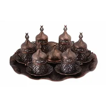 

Handmade authentic Design Turkish Greek Arabic Coffee Espresso Set for 6 Service, Cups Saucers Lids Tray Delight Candy Dish GIFT