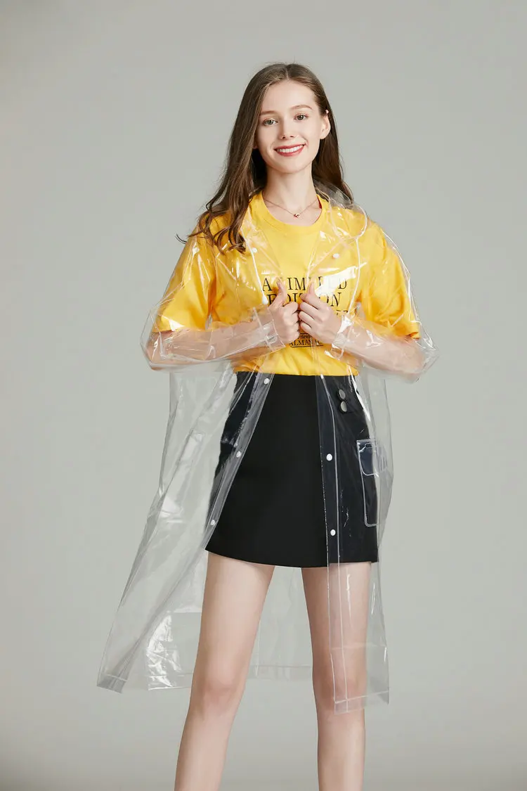EVA Women Biker Raincoat With Hood Ladies Waterproof Long Transparent Men Poncho Raincoat Adult Outdoor Hiking Plastic Rain Coat