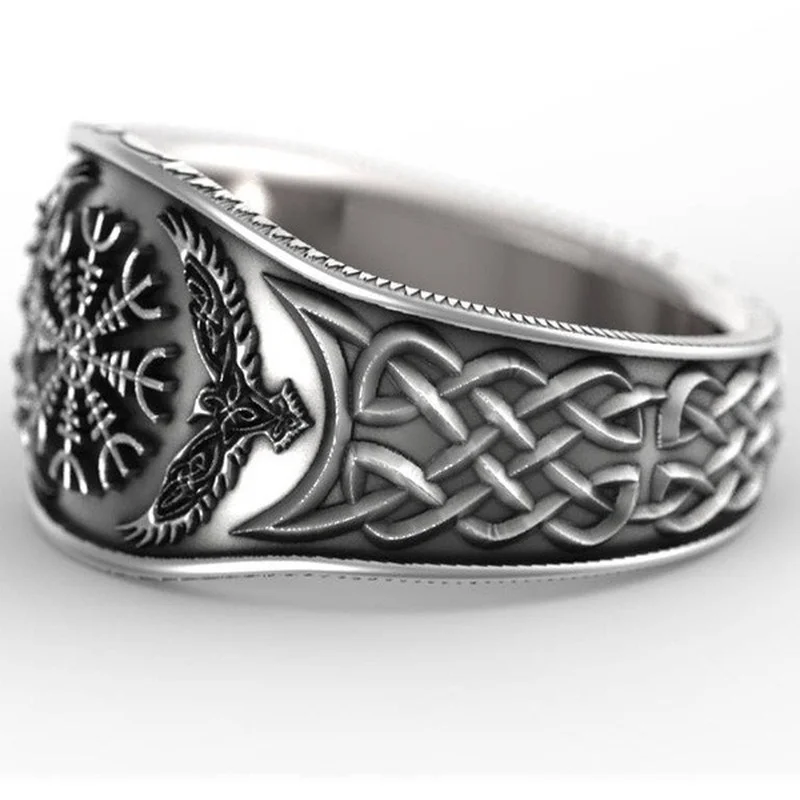 Finger Ring Nordic mythology Viking Celtic compass retro graffiti plated ring man